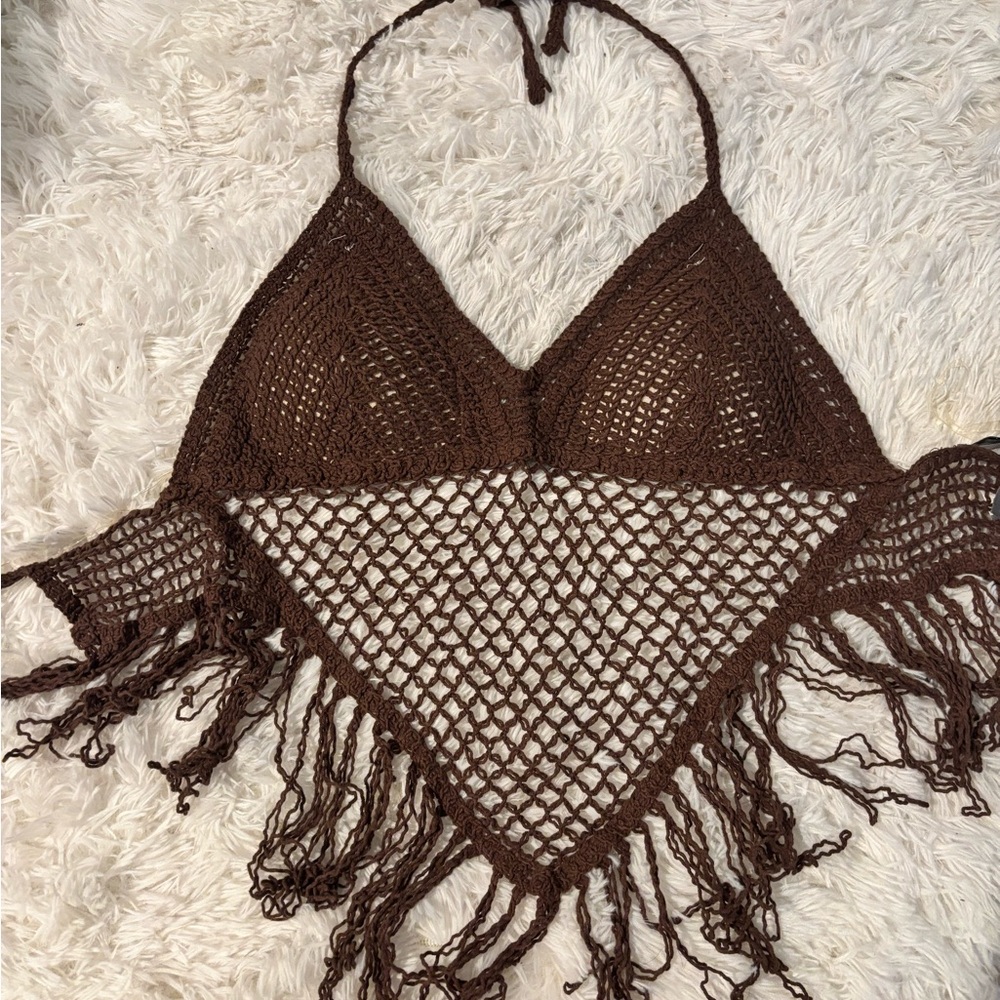 Brown Crochet Halter Bikini Top